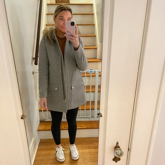 J. Crew Wool & Polyester Faux Fur Hood Coat - Picture 2 of 5